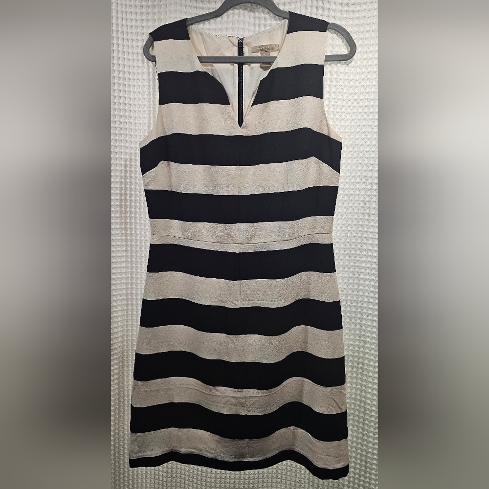 Banana Republic Black and Cream Striped Sleeveless Dress